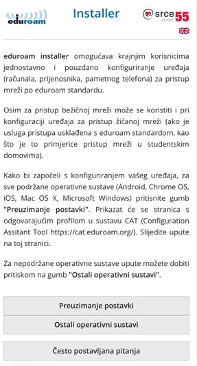 eduroam installer – Preuzimanje postavki na Androidu